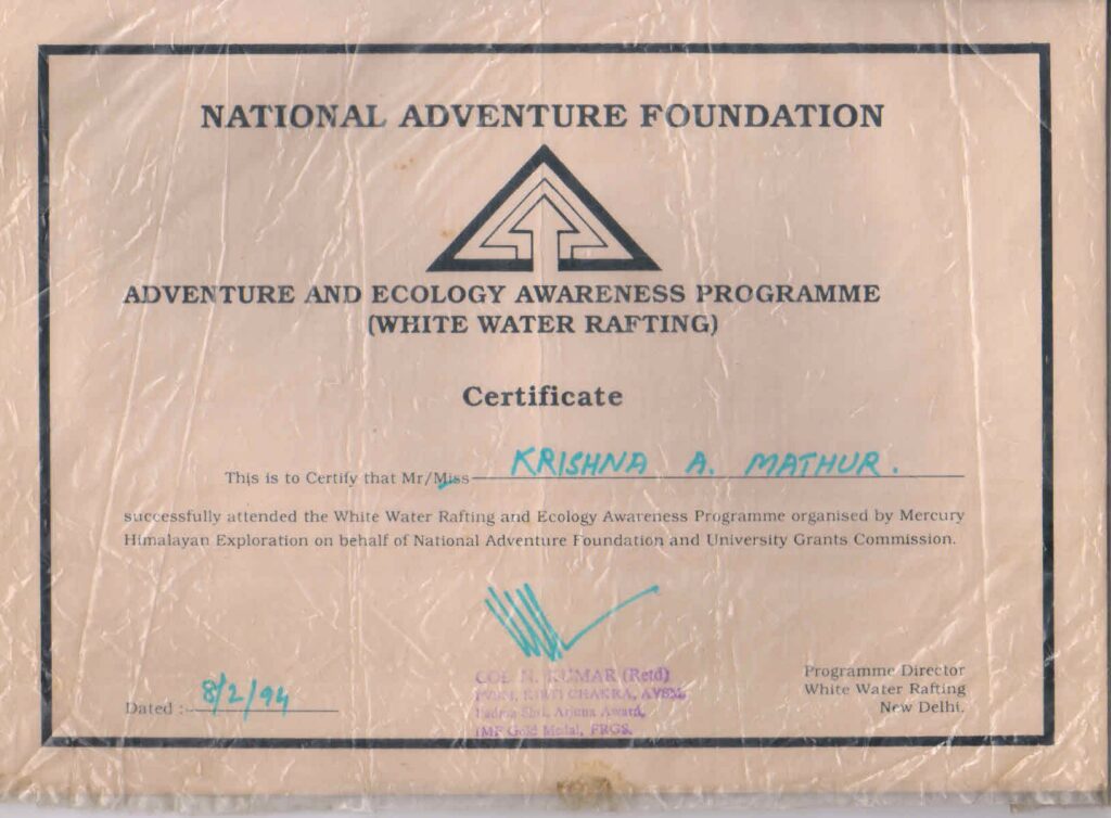 Rafting Certificate